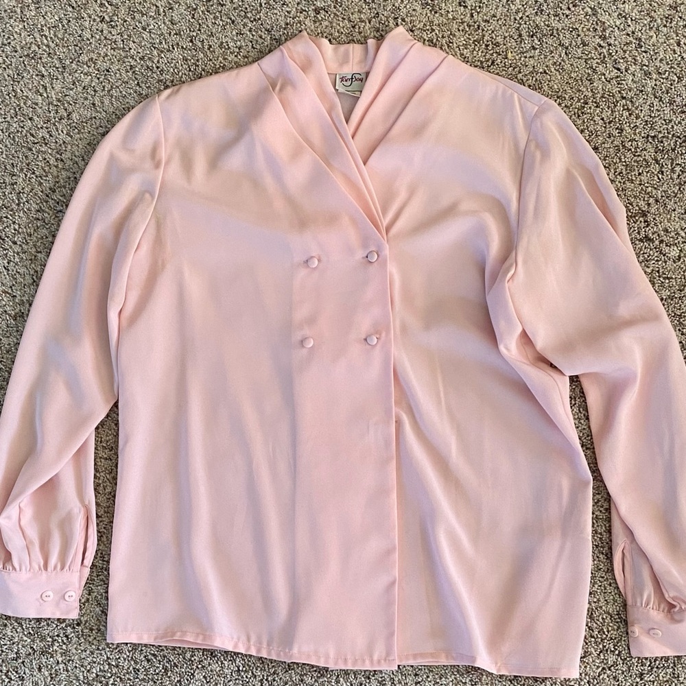 Vintage Tan F Jay Pretty Pink Blouse